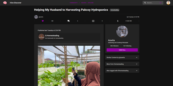 Similar content can be seen on the right under the author profile. Example post by @aswita 
