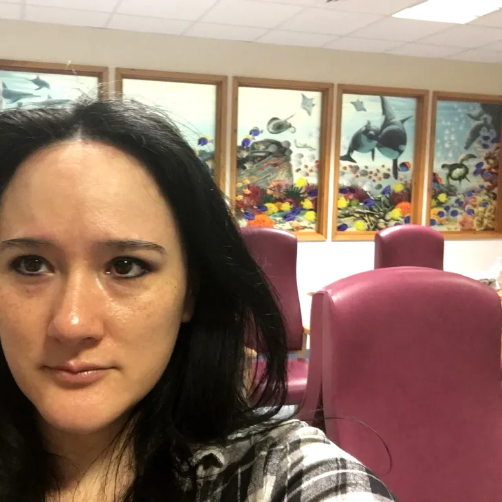 Me with a hospital window installation I created in 2017