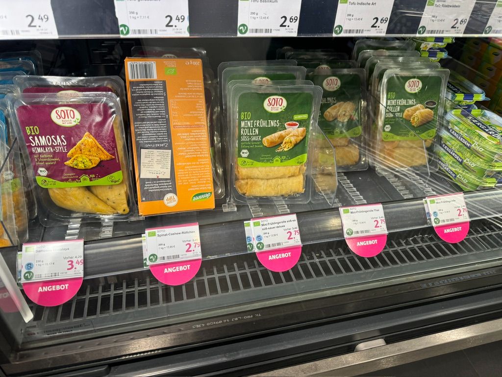 Vegan side dishes at an organic store.