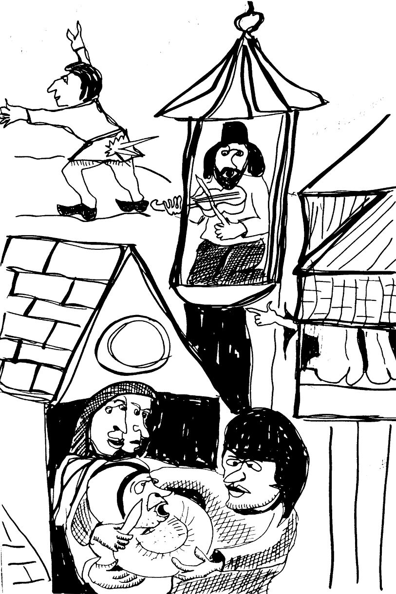 forrest_the_masters_revisited_pieter_bruegel_he_fiddles_in_a_pillory_2_fools_under_one_cap_barber_and_fools_beard_ink_2015_w.jpg