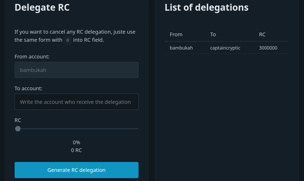 Picture of post : NEW: You can Delegate your RC right now ! RC direct delegation tool