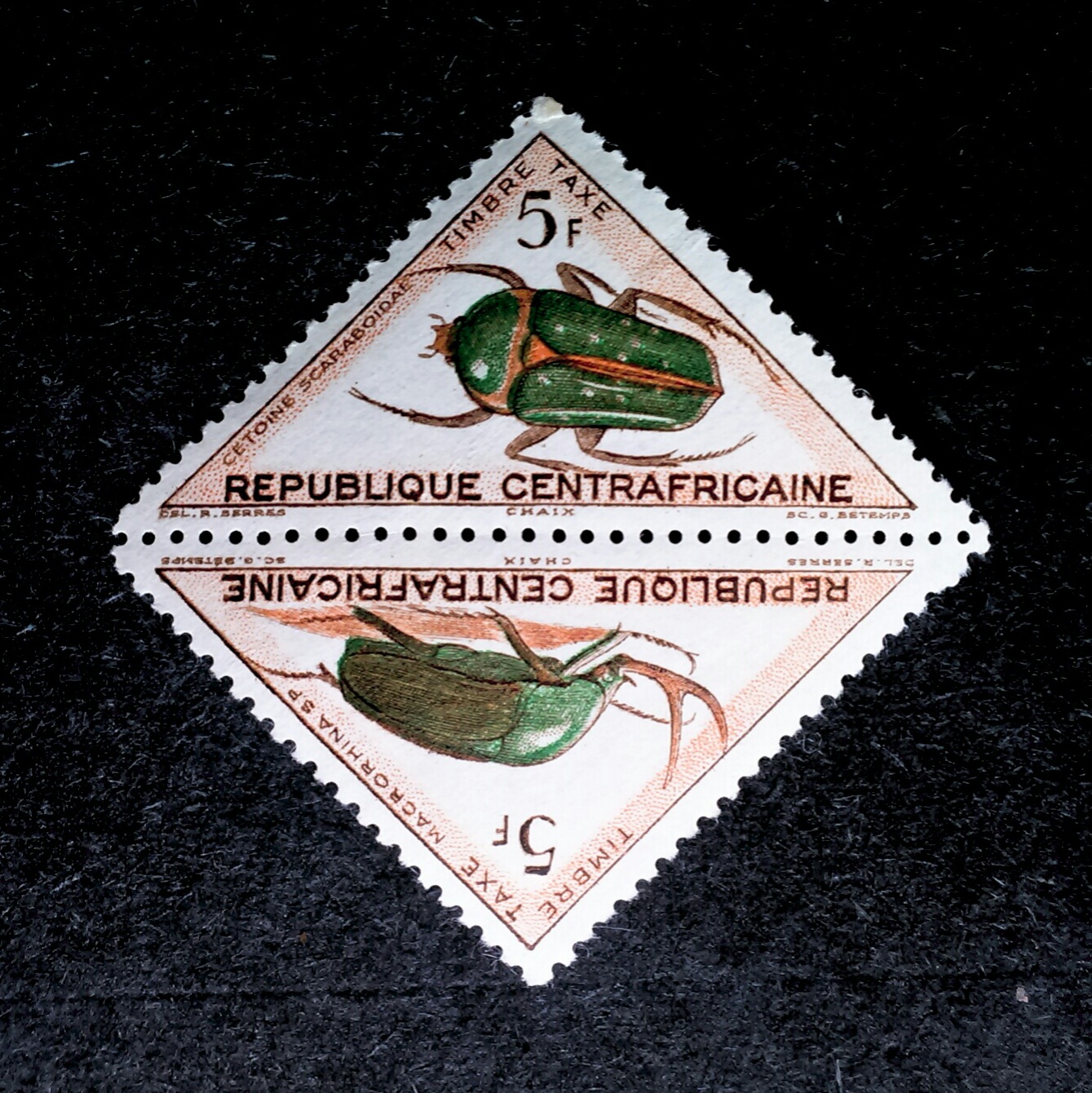 @barski/postage-due-stamp-insects-1962-flamboyant-flower-beetle-eudicella-gralli-spotted-flower-central-african-republic-1962-michel-cf