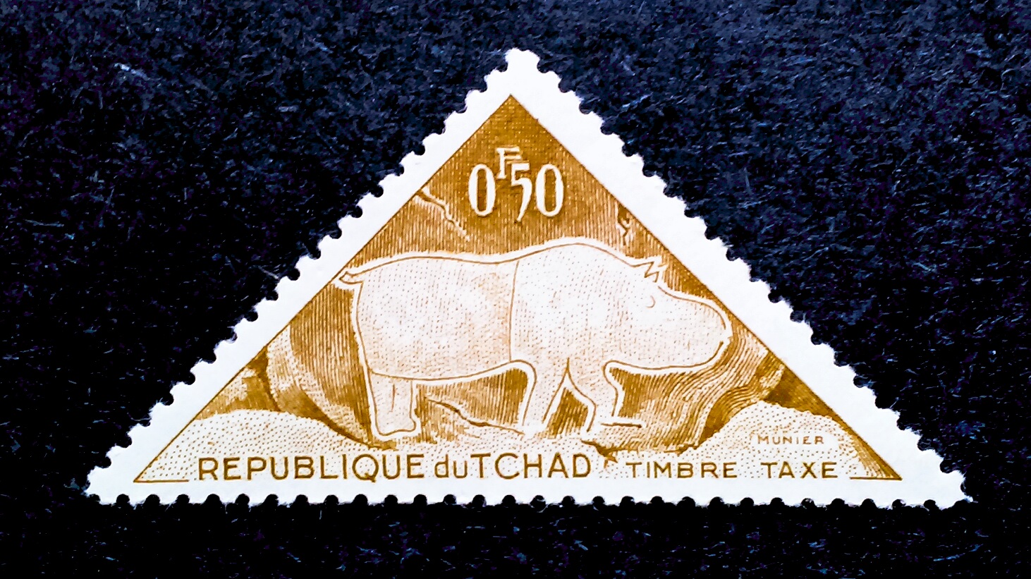 @barski/postage-due-stamp-hippopotamus-rhinoceros-prehistoric-rock-engravings-in-the-tibesti-mountains-republic-of-chad-1962-michel-td