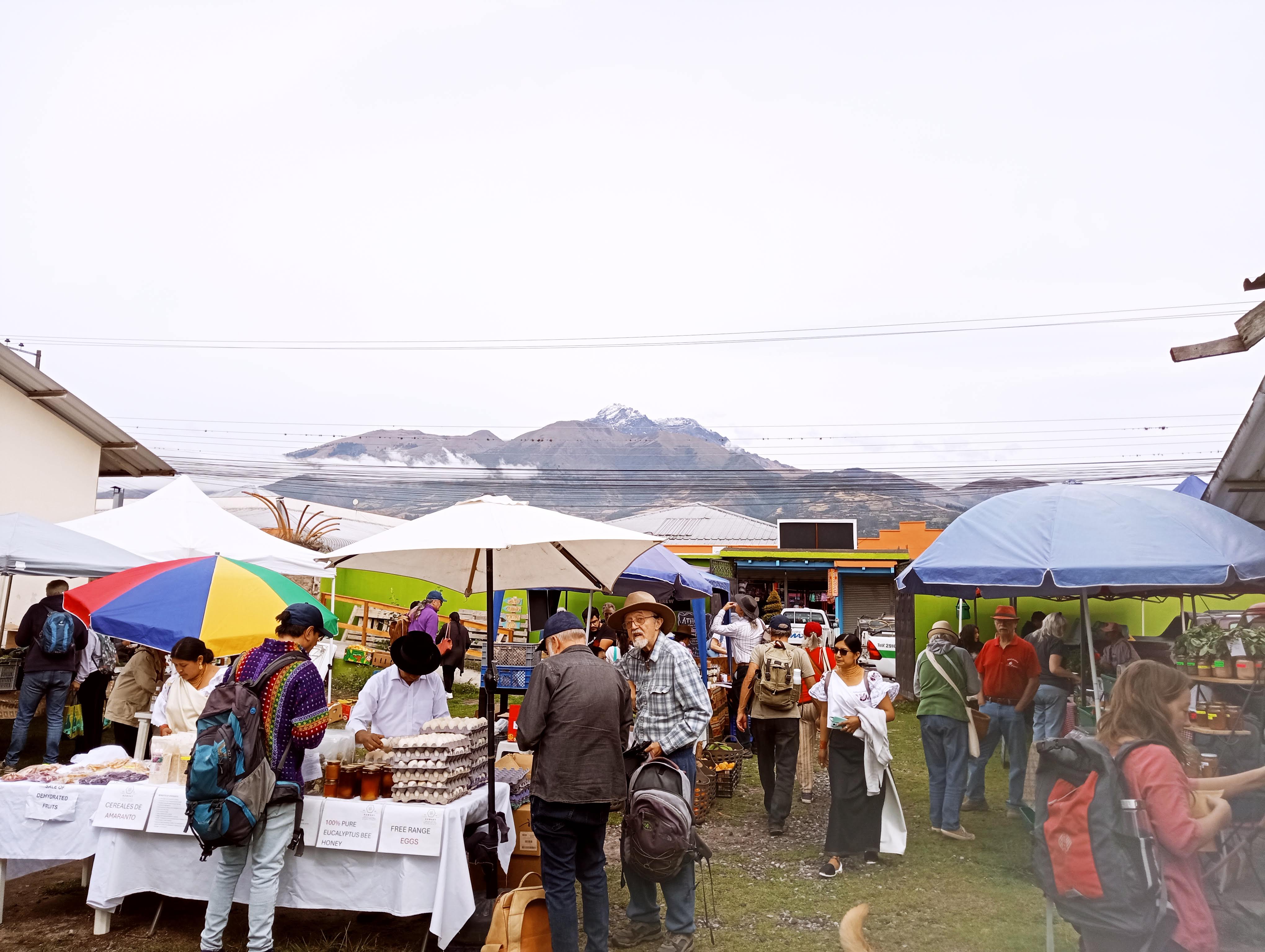 First Farmer's Market after the blockades have been lifted. Many vendors were missing, but it was a great feeling. We had a thunderstorm the night before, and Mt. Cotacachi woke up with snow.