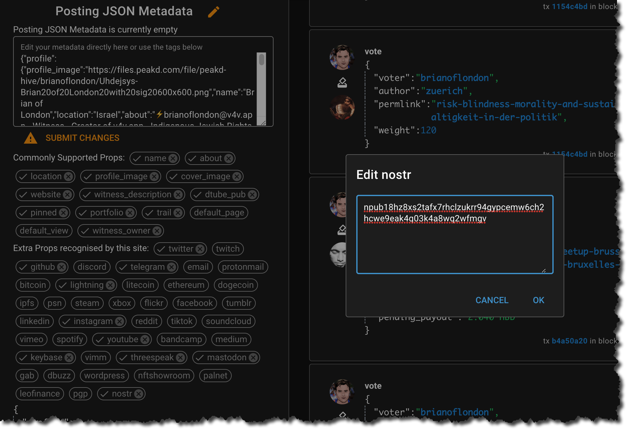 Adding Nostr public key to Hive profile