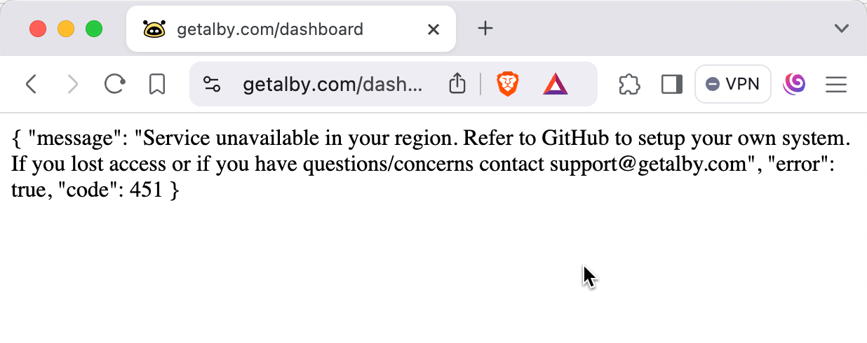 Service unavailable in your region