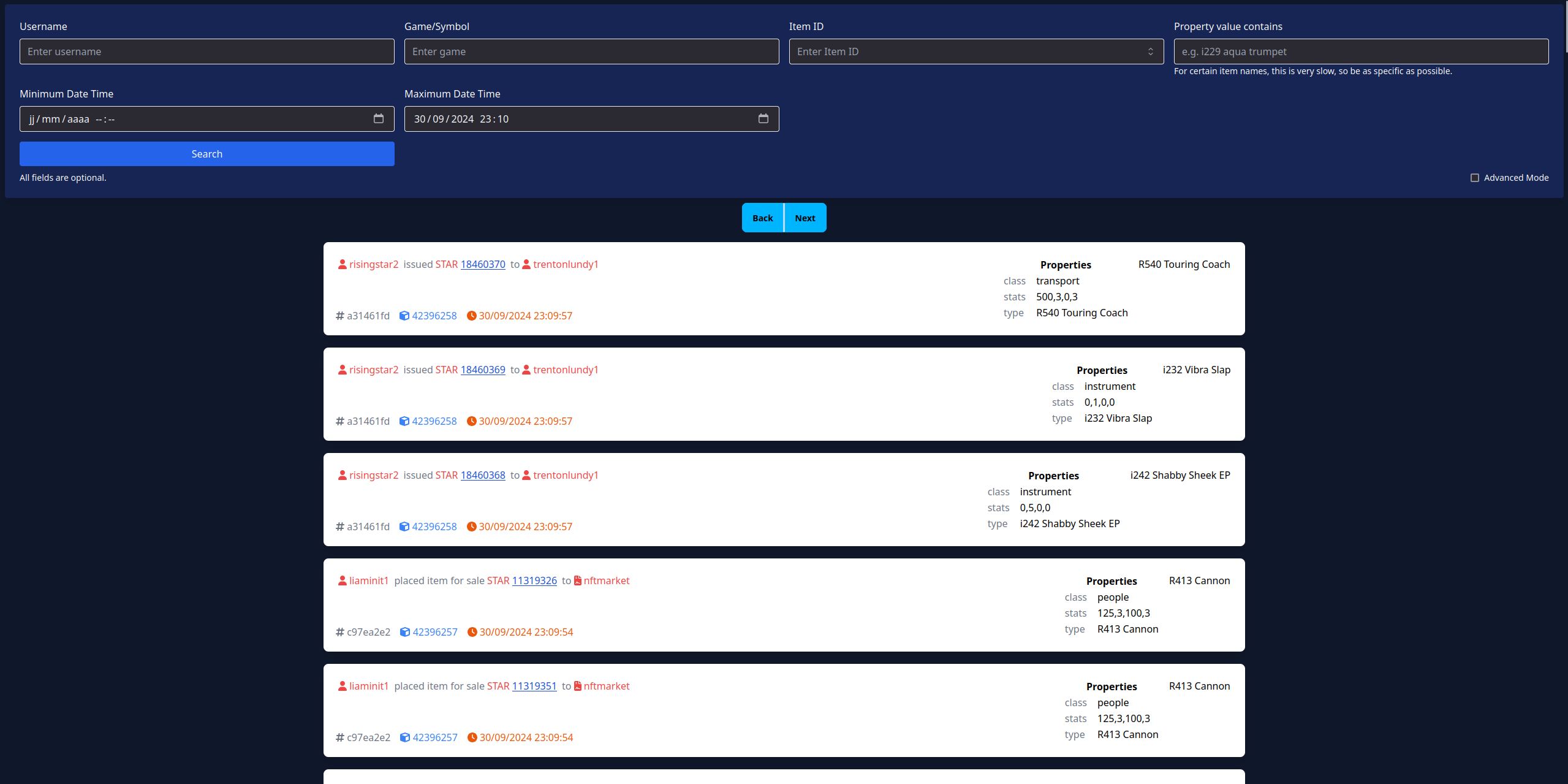 Hive Engine NFT Explorer - Date Filters