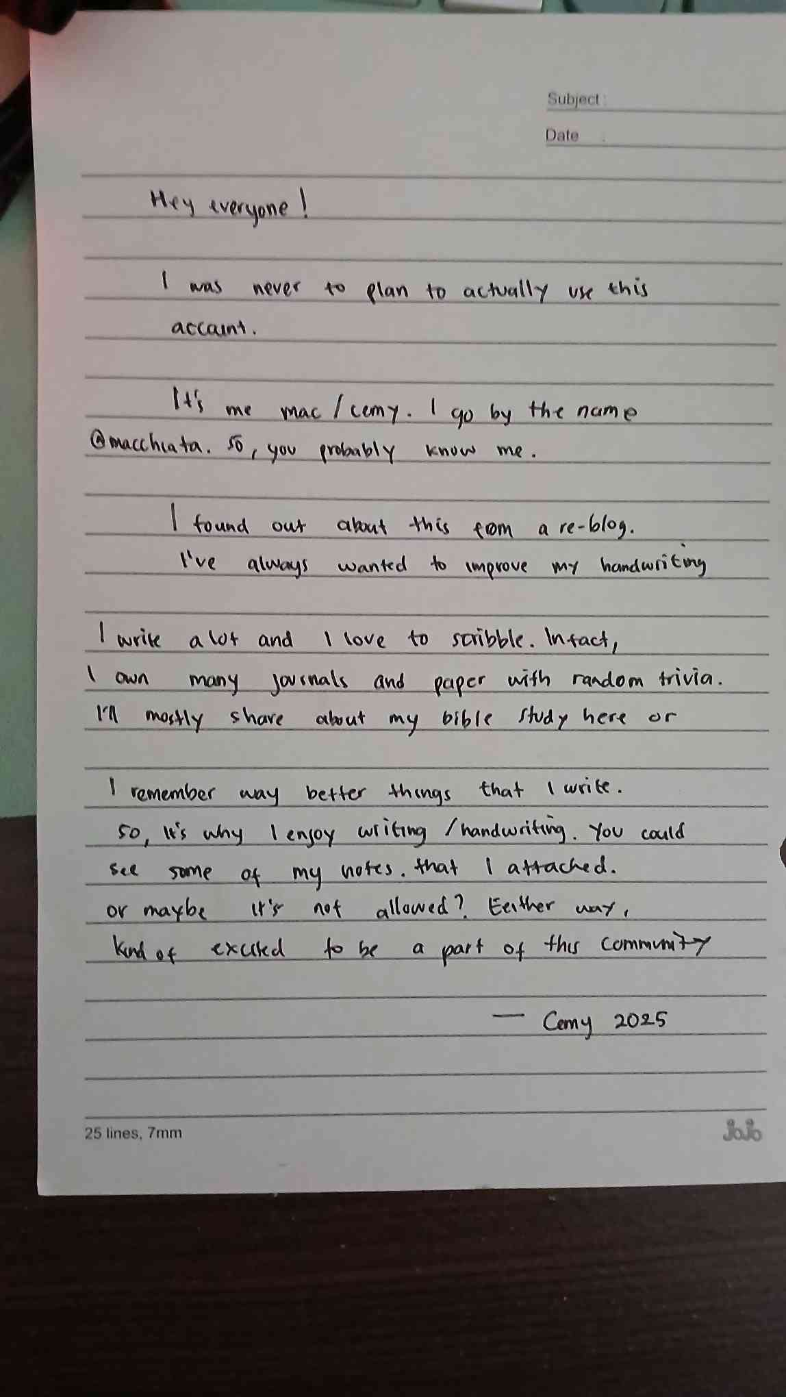 My First Handwritten Post 
