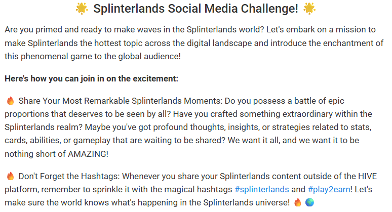 Splinterlands Social Media Challenge weekly challenge