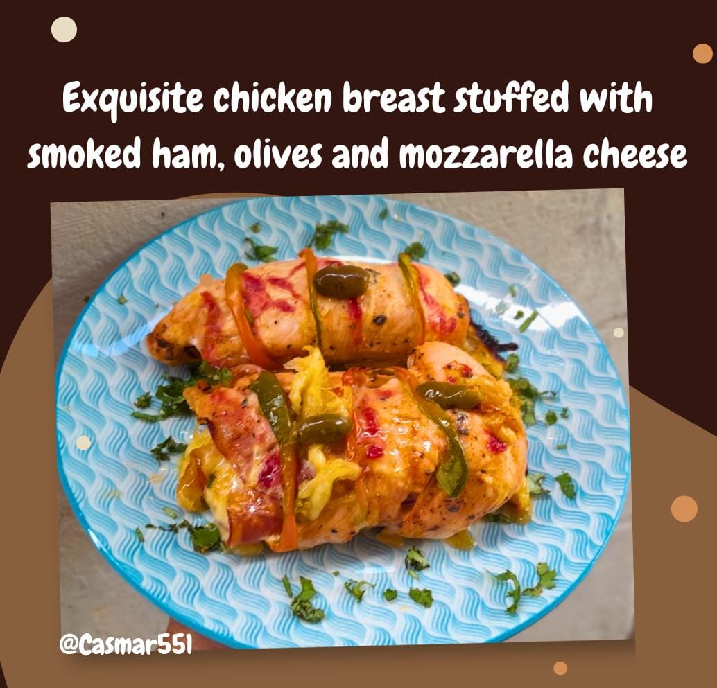 Delicious chicken breast stuffed with smoked ham, olives, and mozzarella cheese🍗🥓//Deliciosa pechuga de pollo rellena con jamón ahumado,aceitunas y queso mozzarella🍗🥓[ENG/ESP]