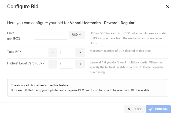 Buy Grid / List Make Bid