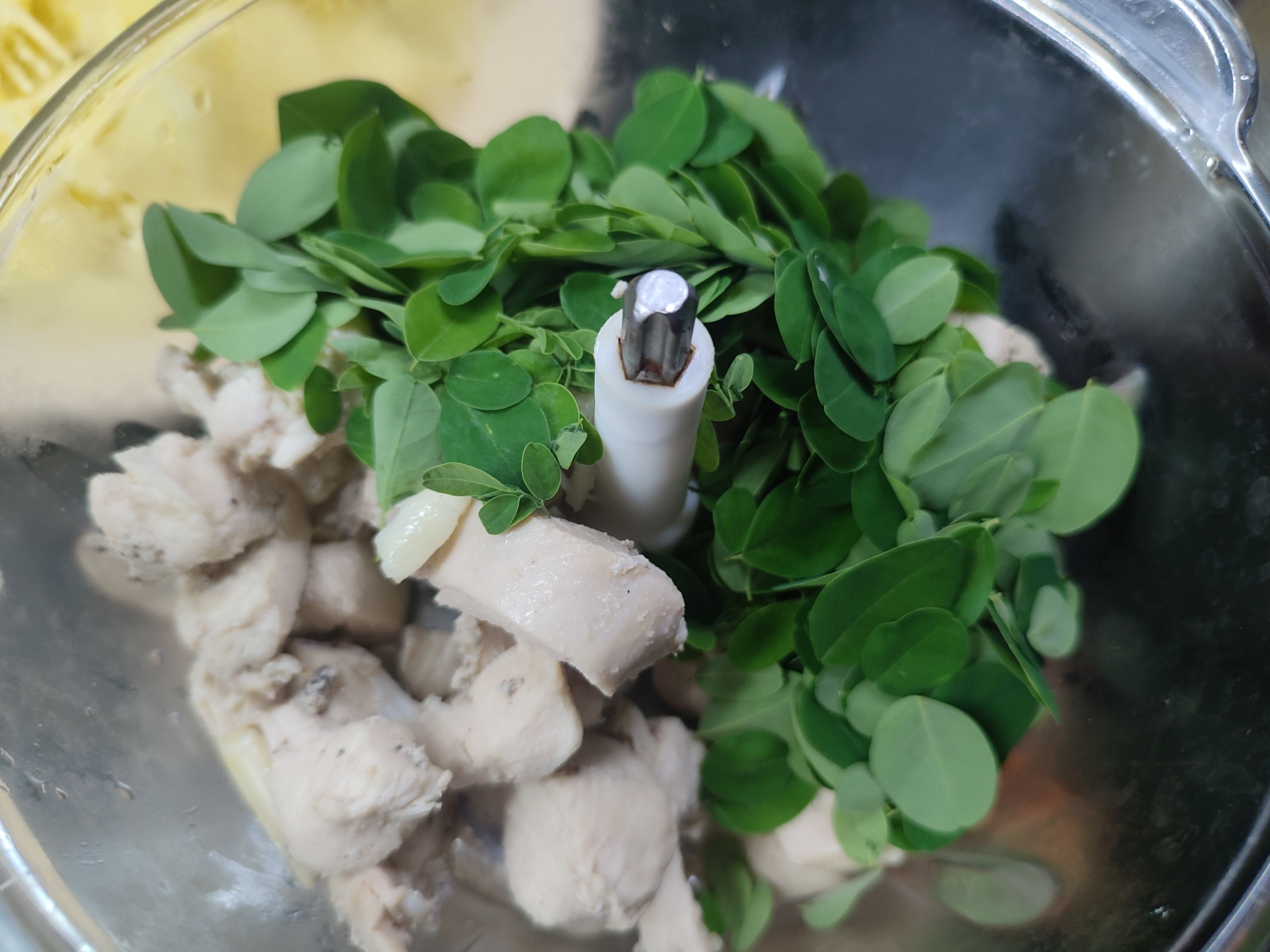 Homemade Chicken Nuggets with moringa leaves.