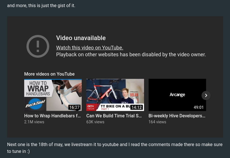 Cannot watch Dev meeting #3 on PeakD via embed