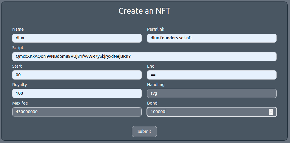 Create NFT Form