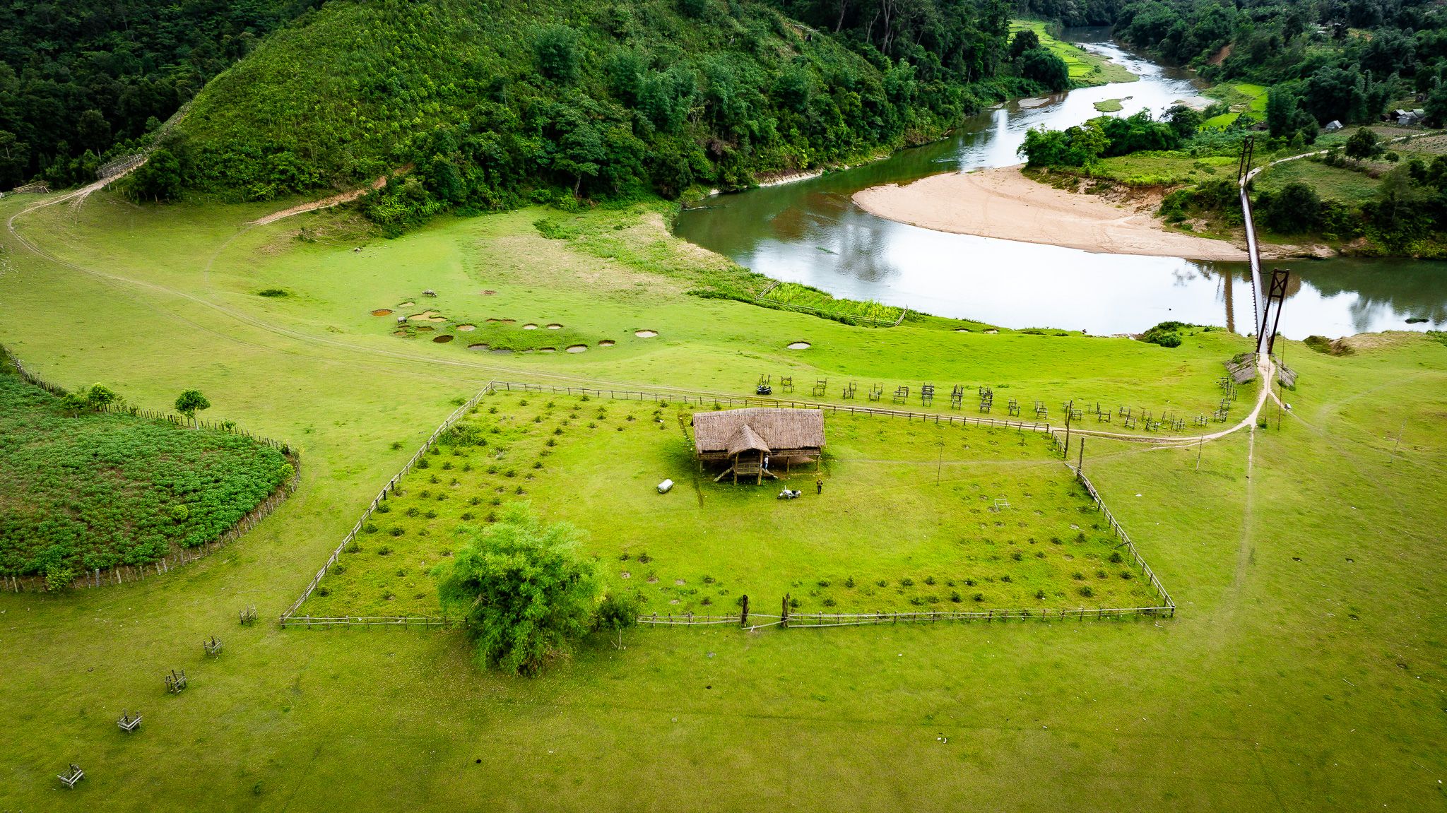 The community house is in the middle of the grassland.
