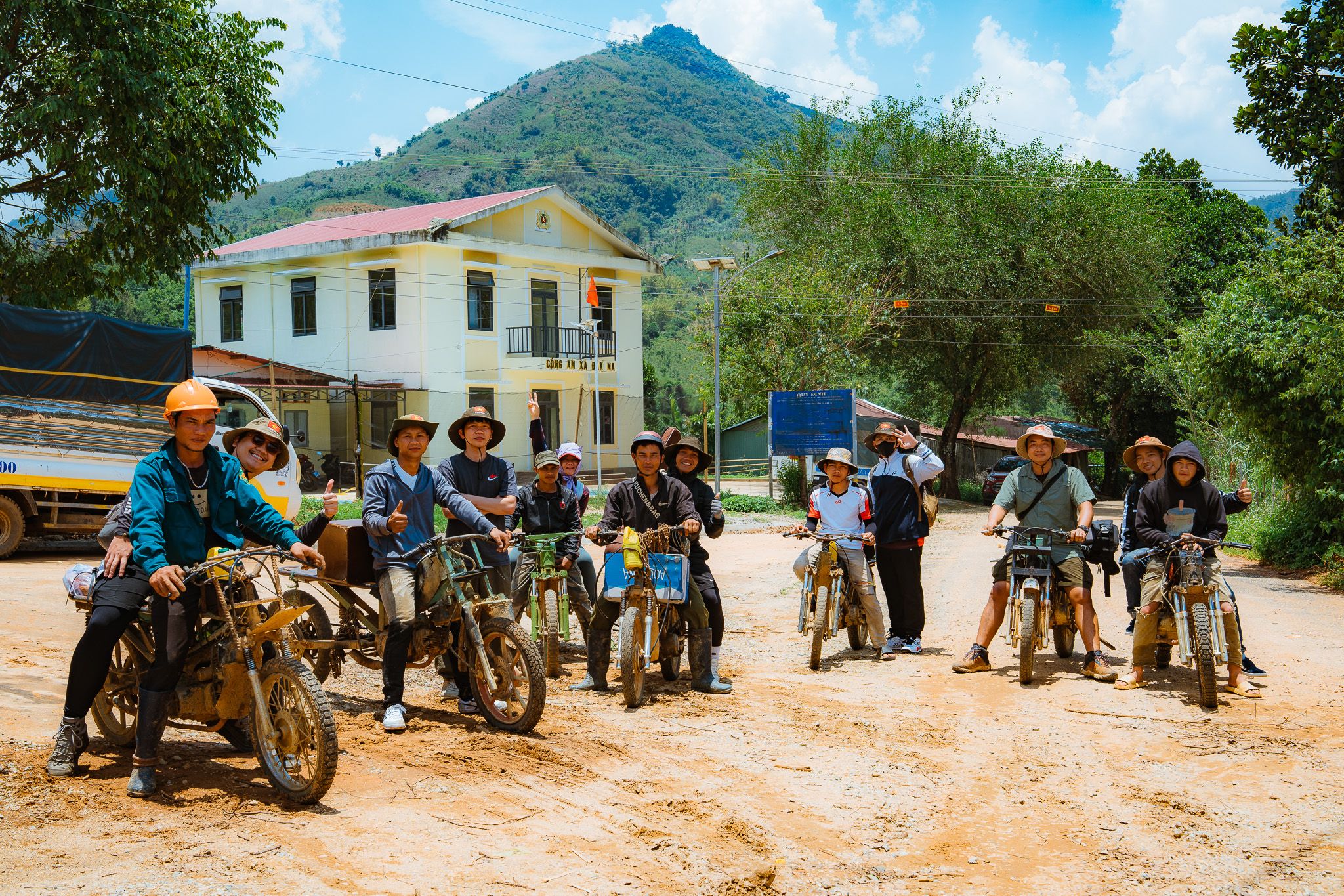 We rent the local people to drive us up to the mountain.