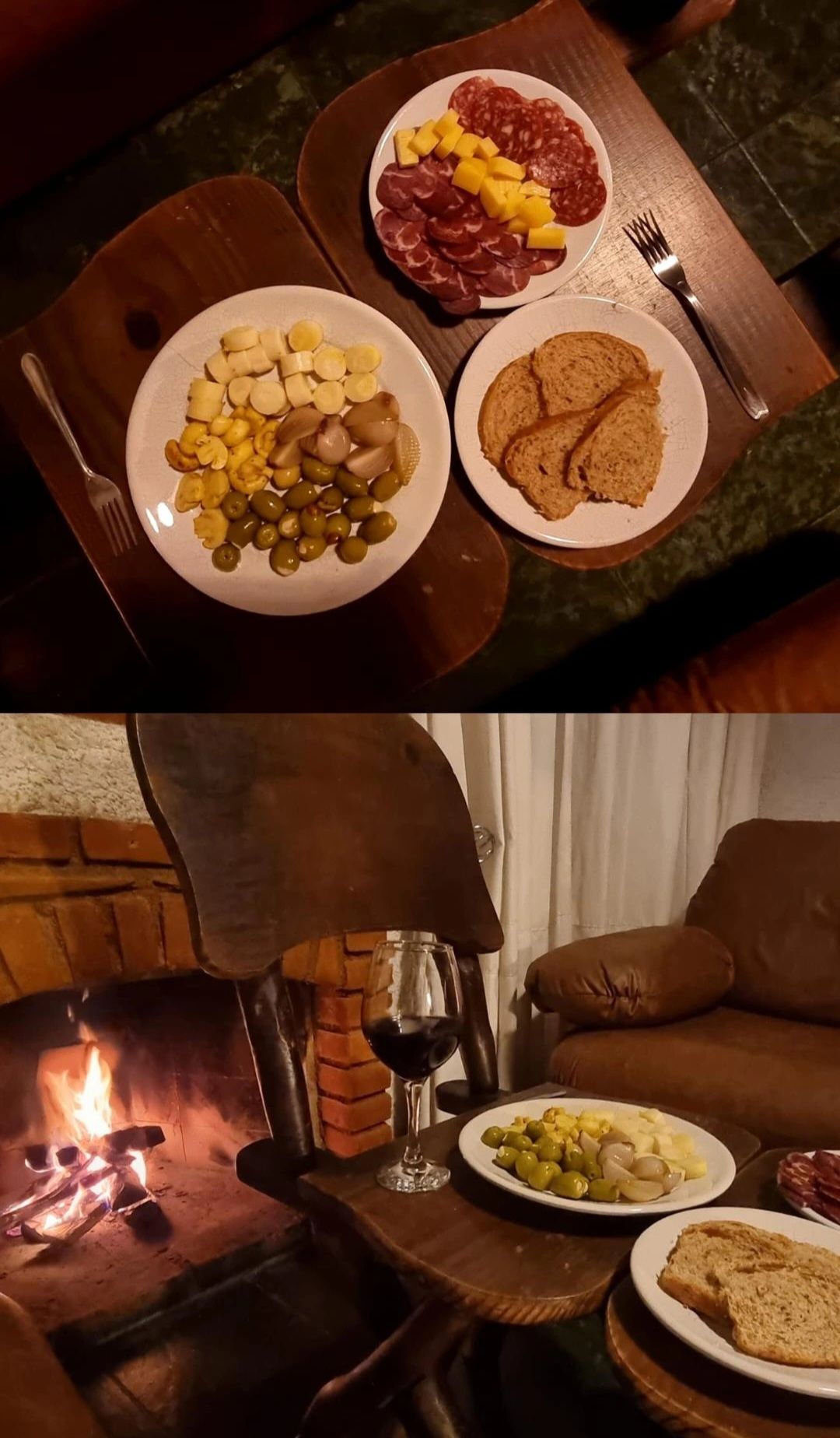 Dining by firelight - Cenando a la luz de la leña. 🍢🍷🔥