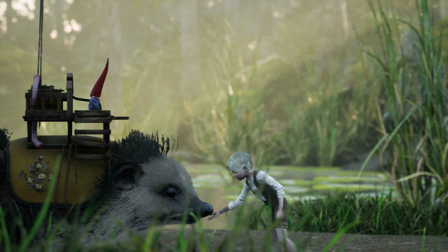 Olle was riding this cute hedgehog through the water. 