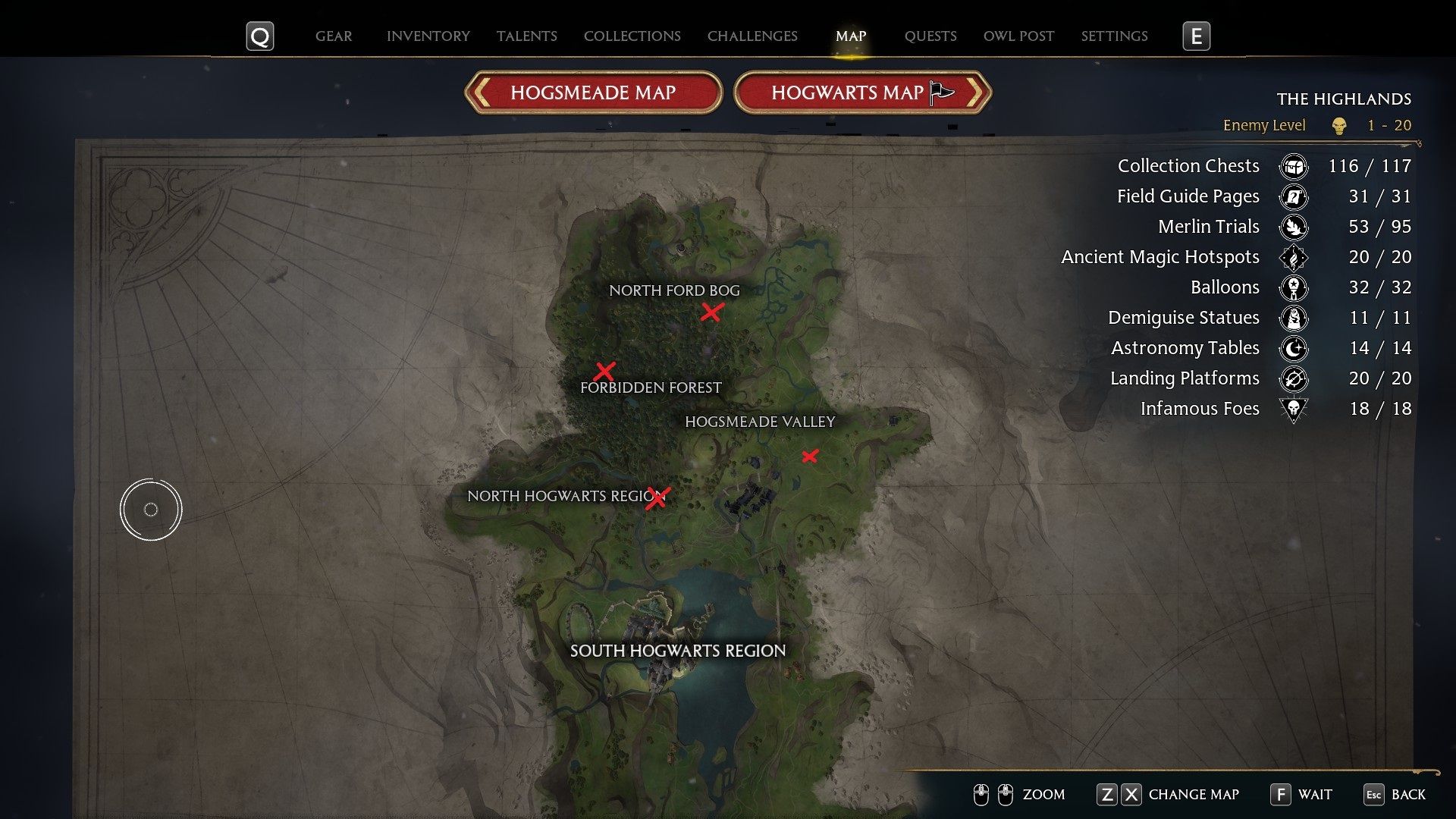 Hogwarts Legacy Highlands map locations for Ancient Magic Hotspots.jpg