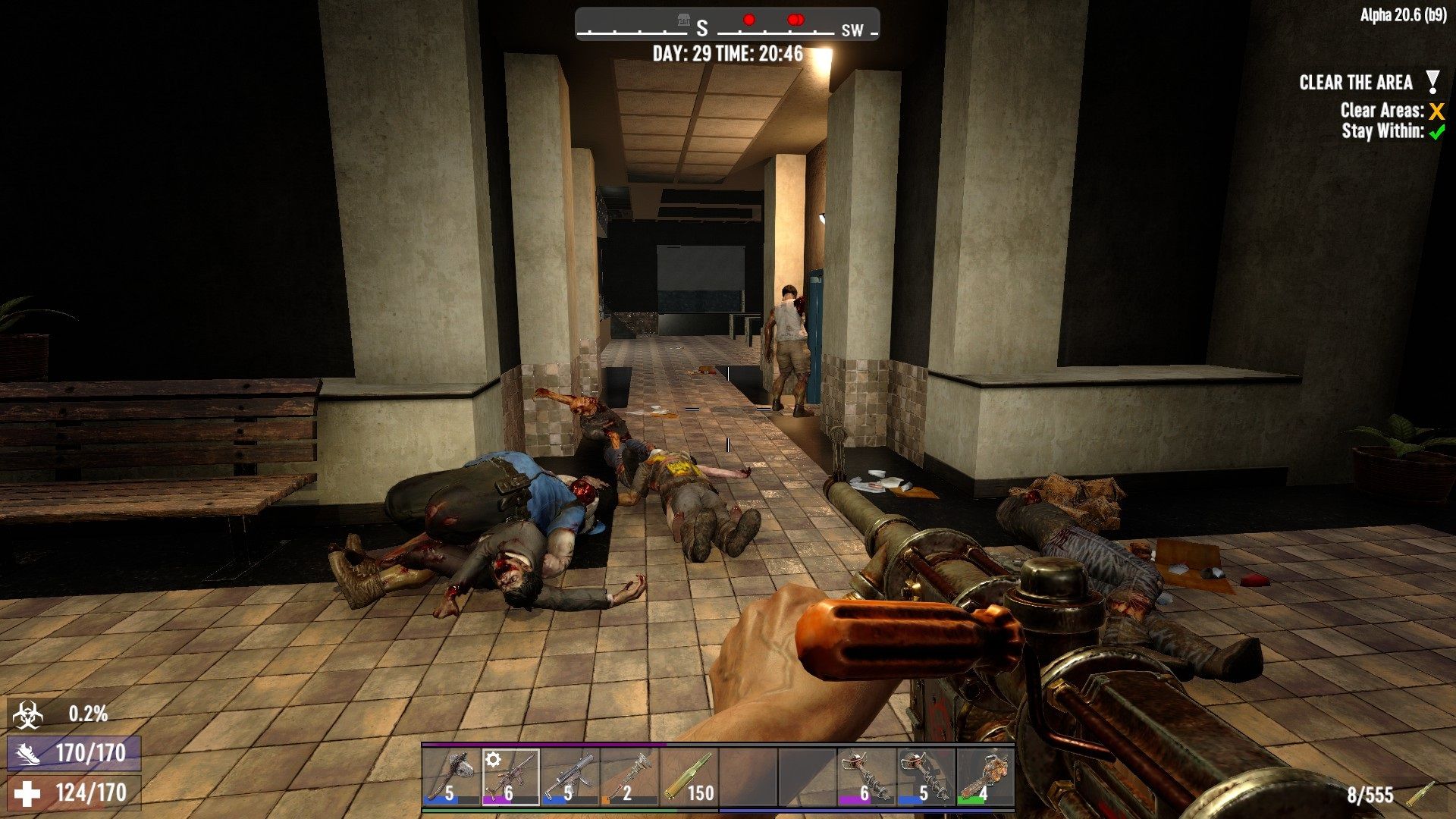 taking out a few zombies from a bathroom area Shotgun Messiah 7 Days To Die.jpg