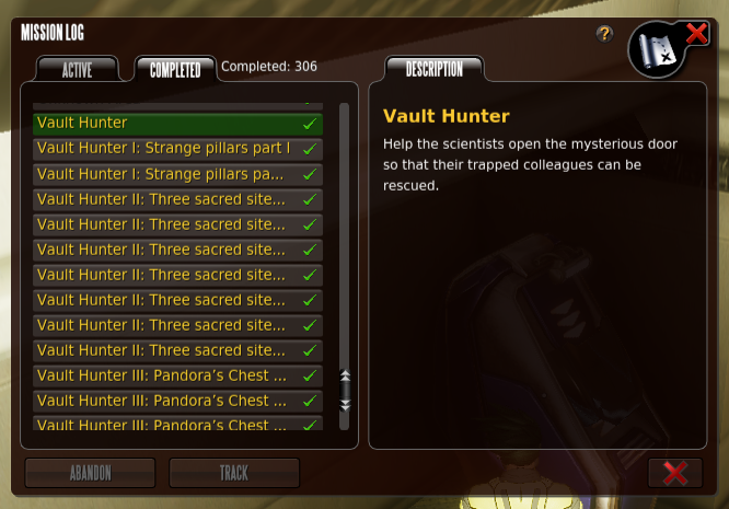 Vault Hunter completed mission list.png