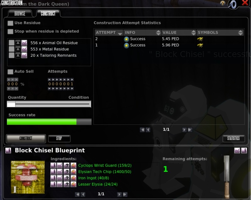 Block Chisel crafting Deliver us from the Dark Queen mission Entropia Universe.jpg