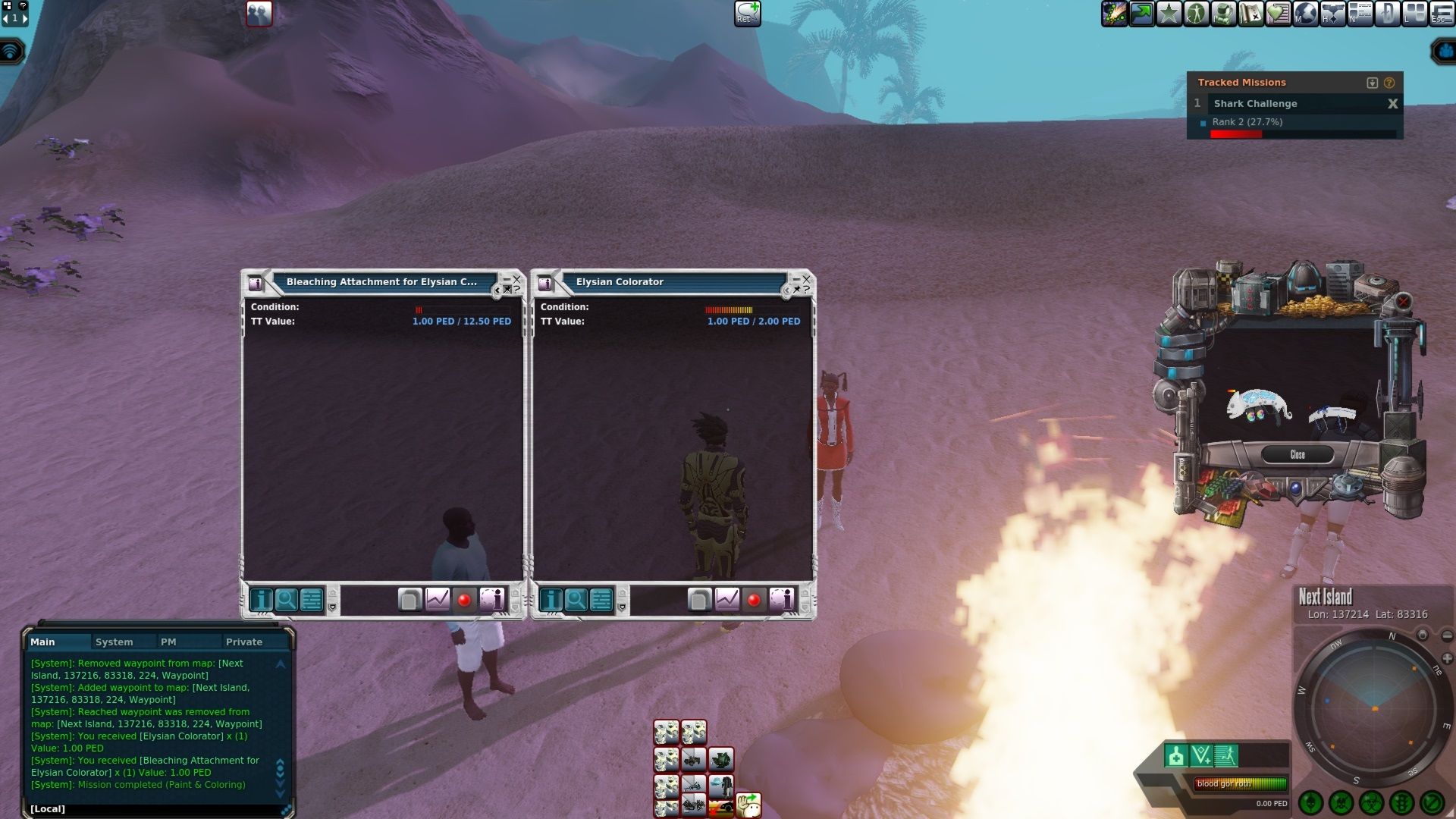 Rewards for gathering 20 wool for Paint and Coloring mission Next Island Entropia Universe.jpg