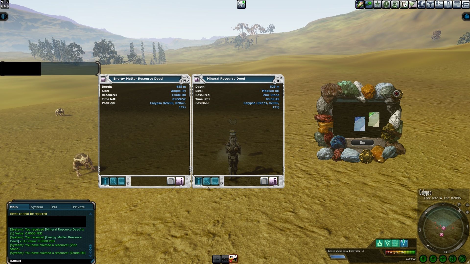 Entropia Universe double drooping dclass mining.jpg
