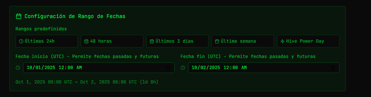 Selector de fechas con opción HivePowerDAY