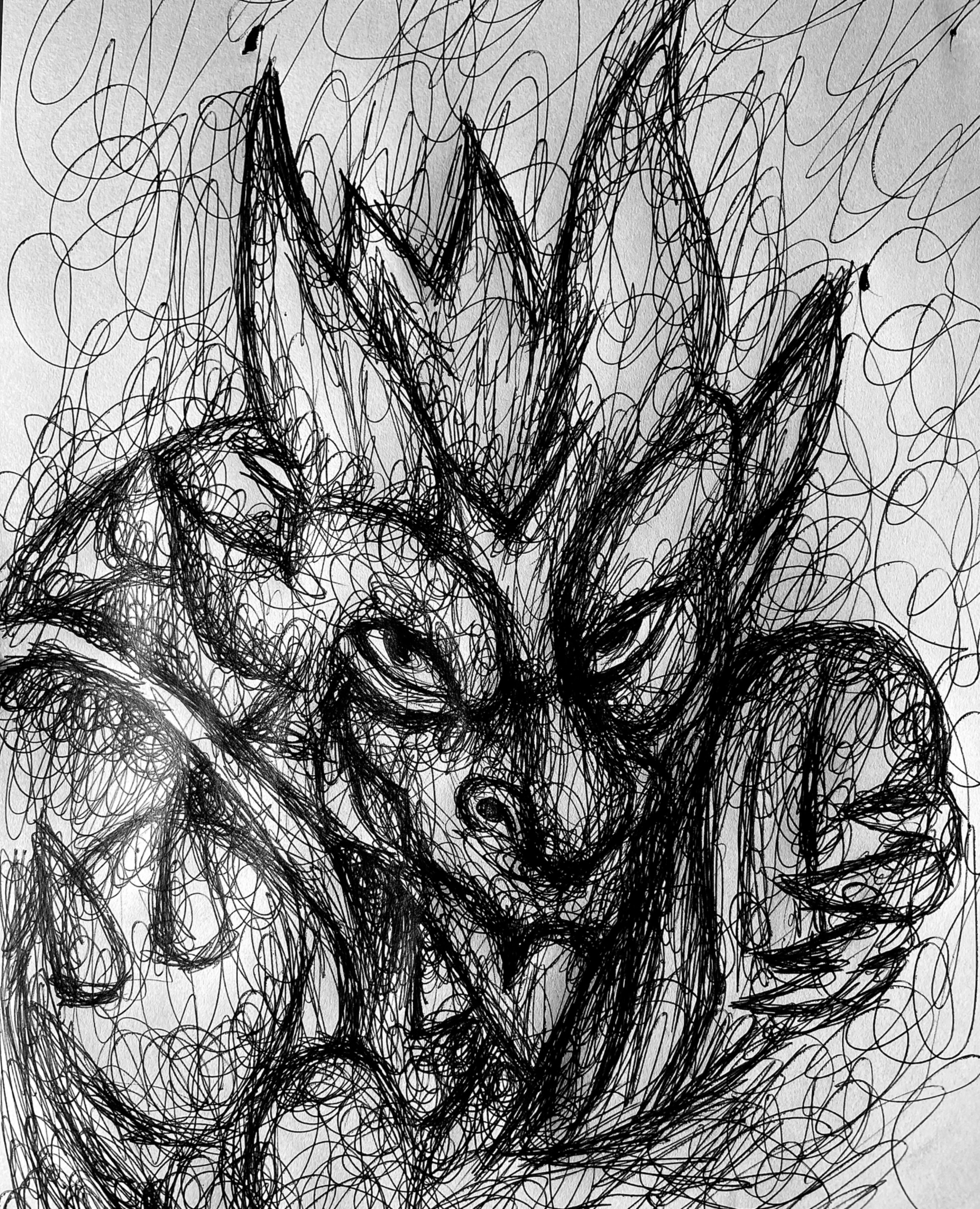 Scribble art drawing of a DRAGON EGG FORAGER 