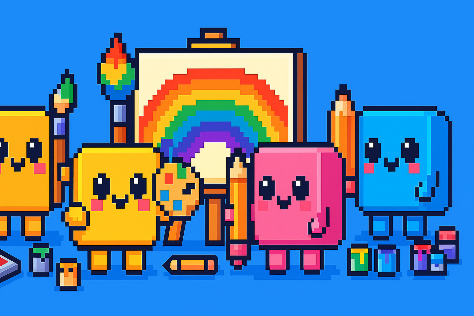 Pixelin y sus amigos hecho por chatGPT