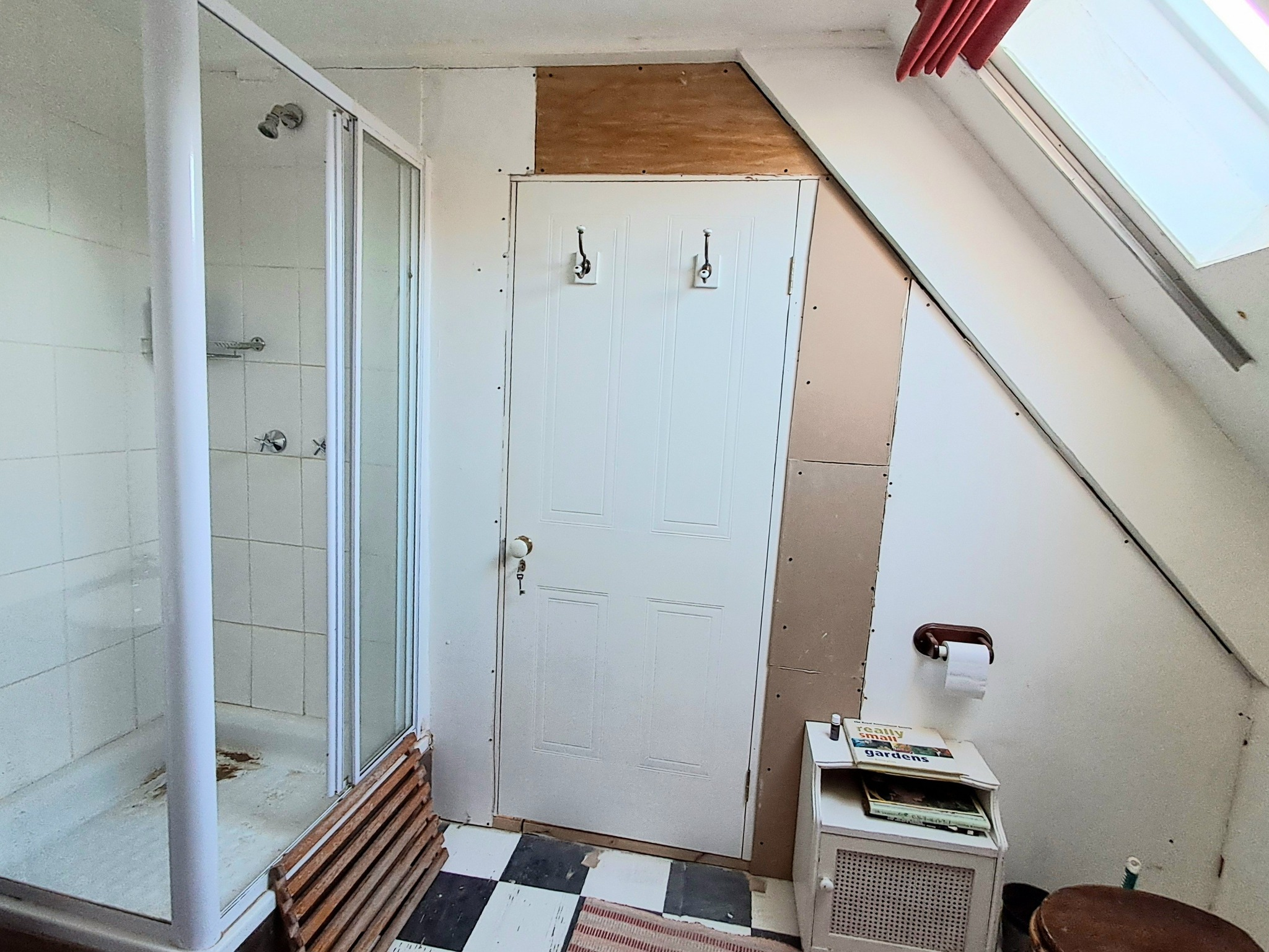 Inside the bathroom, door closed