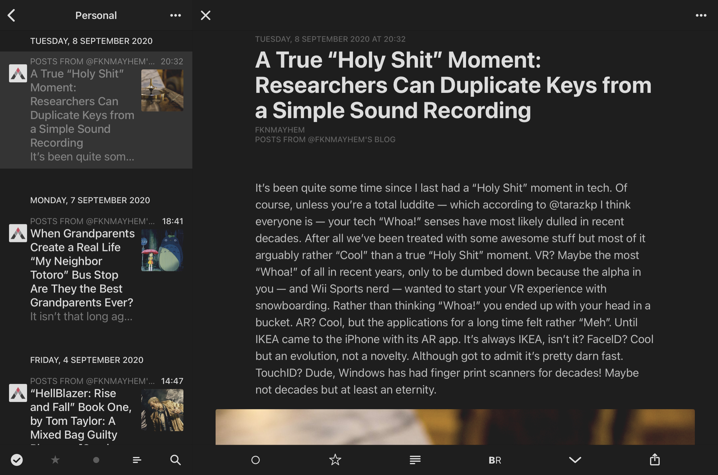 My posts in the excellent Reeder news reader