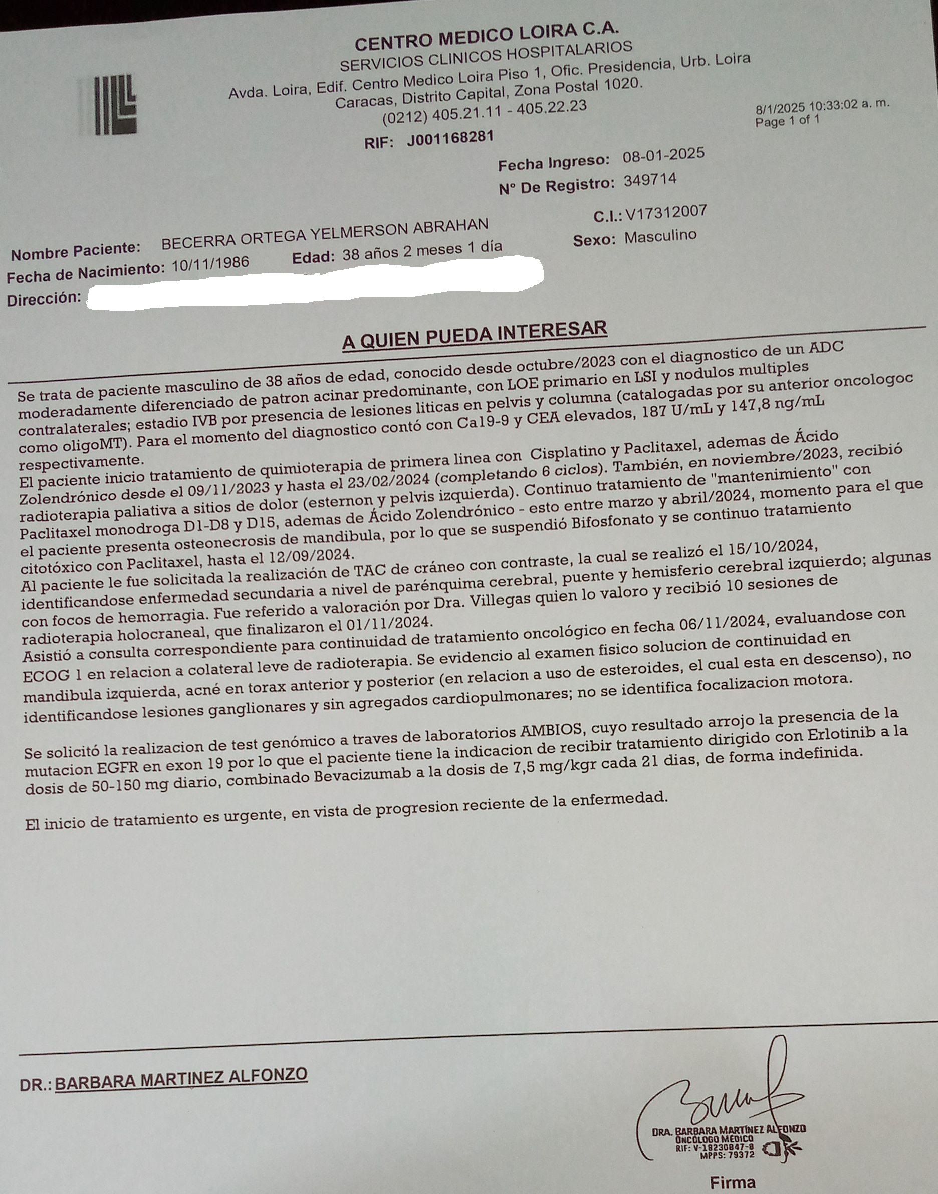 Informe oncológico del 08-01-2025