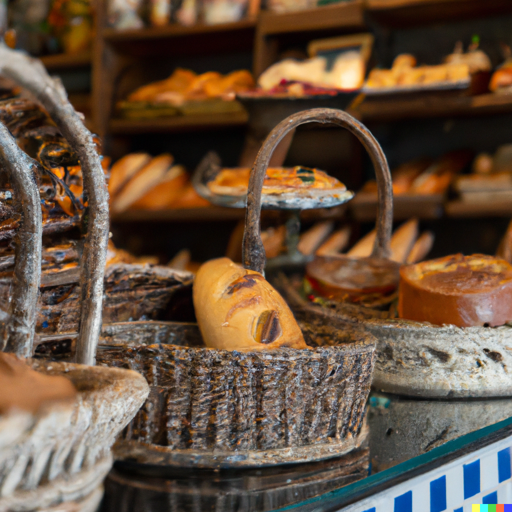 DALL·E 2023-01-03 09.10.42 - inside a small French bakery with baskets of fresh baked loaves of bread and various pastries.  .png