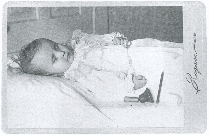 An unknown deceased infant, example of Post-Mortem photography