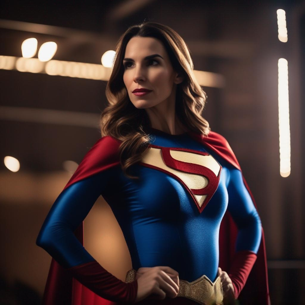 Christy Carlson Romano dressed as a superhero, hands on her hips.png