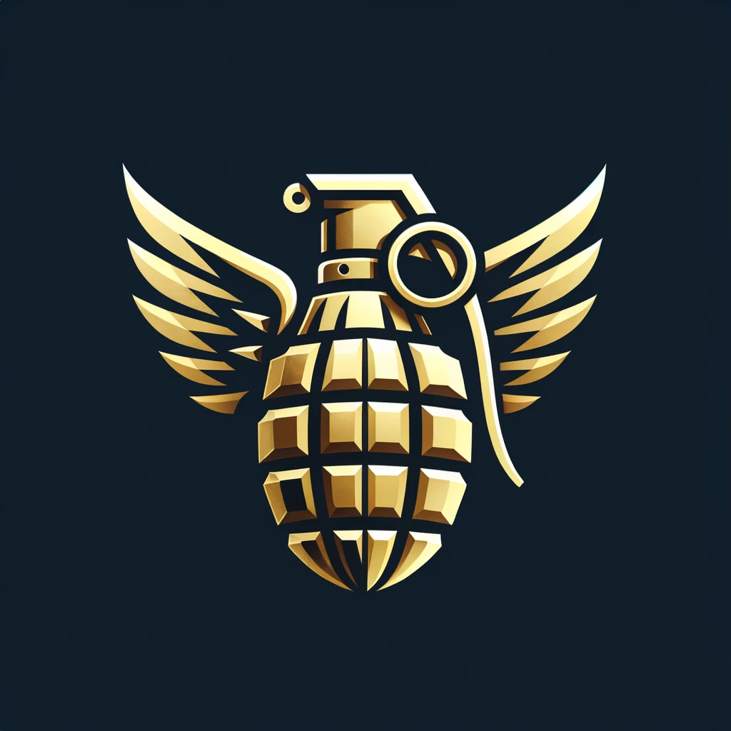DALL·E 2023-11-16 09.23.30 - Modern logo design incorporating the initials SVS and a golden grenade with wings. Contemporary and stylish.png