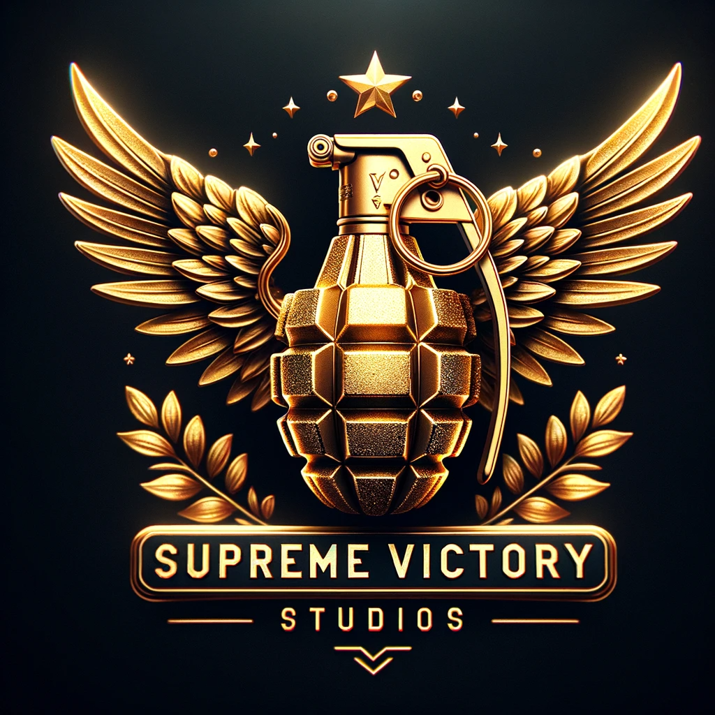DALL·E 2023-10-26 17.30.26 - Supreme Victory Studios emblem_ Shimmering gold grenade adorned with detailed wings, on a dark gradient backdrop.png