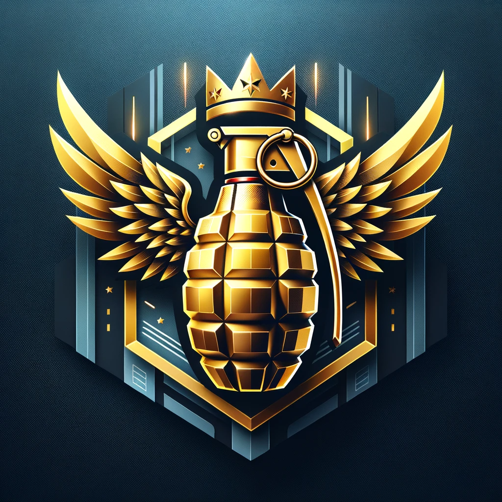 DALL·E 2023-10-26 22.46.51 - Logo for Supreme Victory Studios_ A golden grenade with wings against a sleek, modern background.png