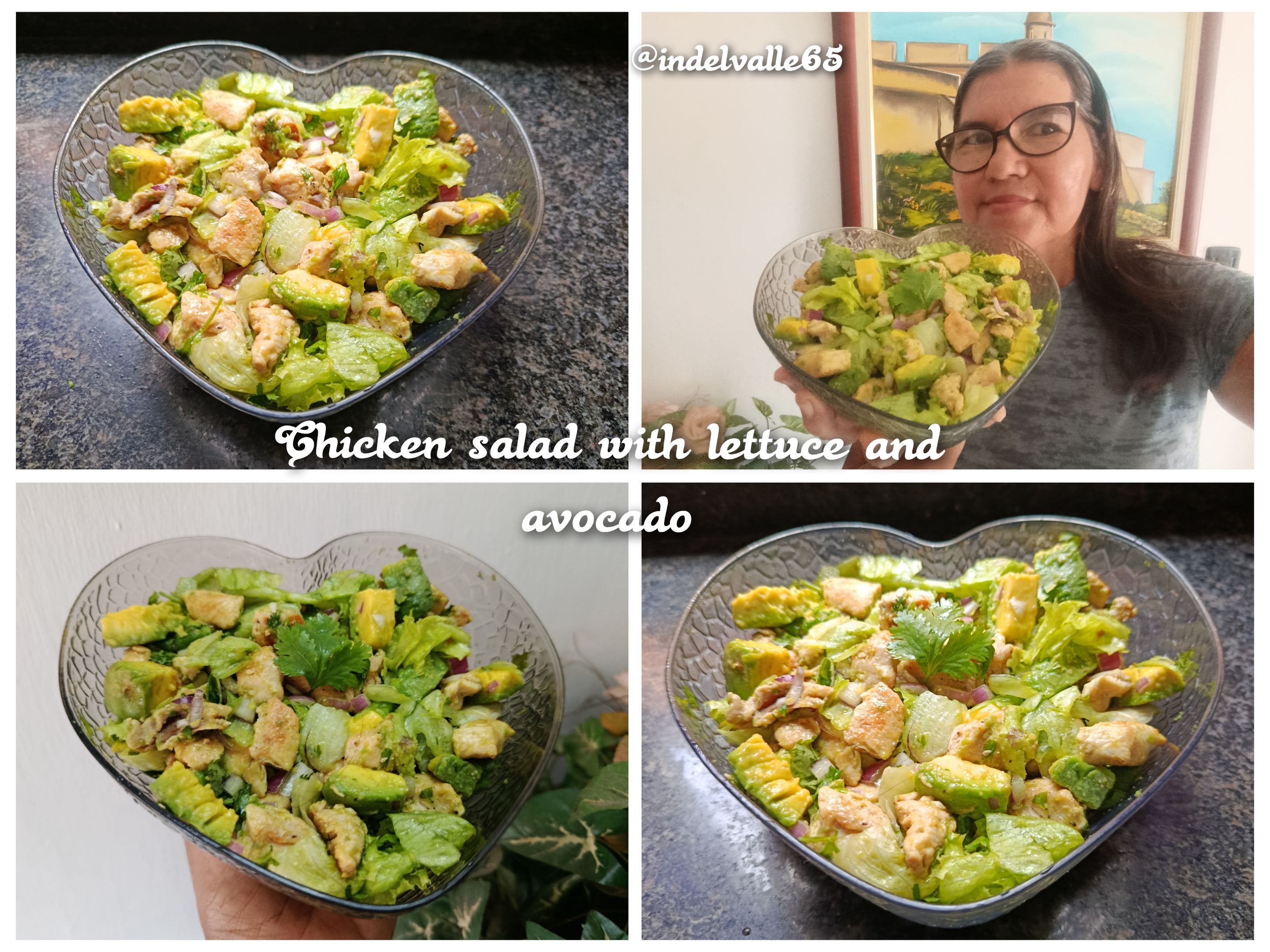 Delicious and nutritious chicken salad with lettuce and avocado.[Esp-Eng]
