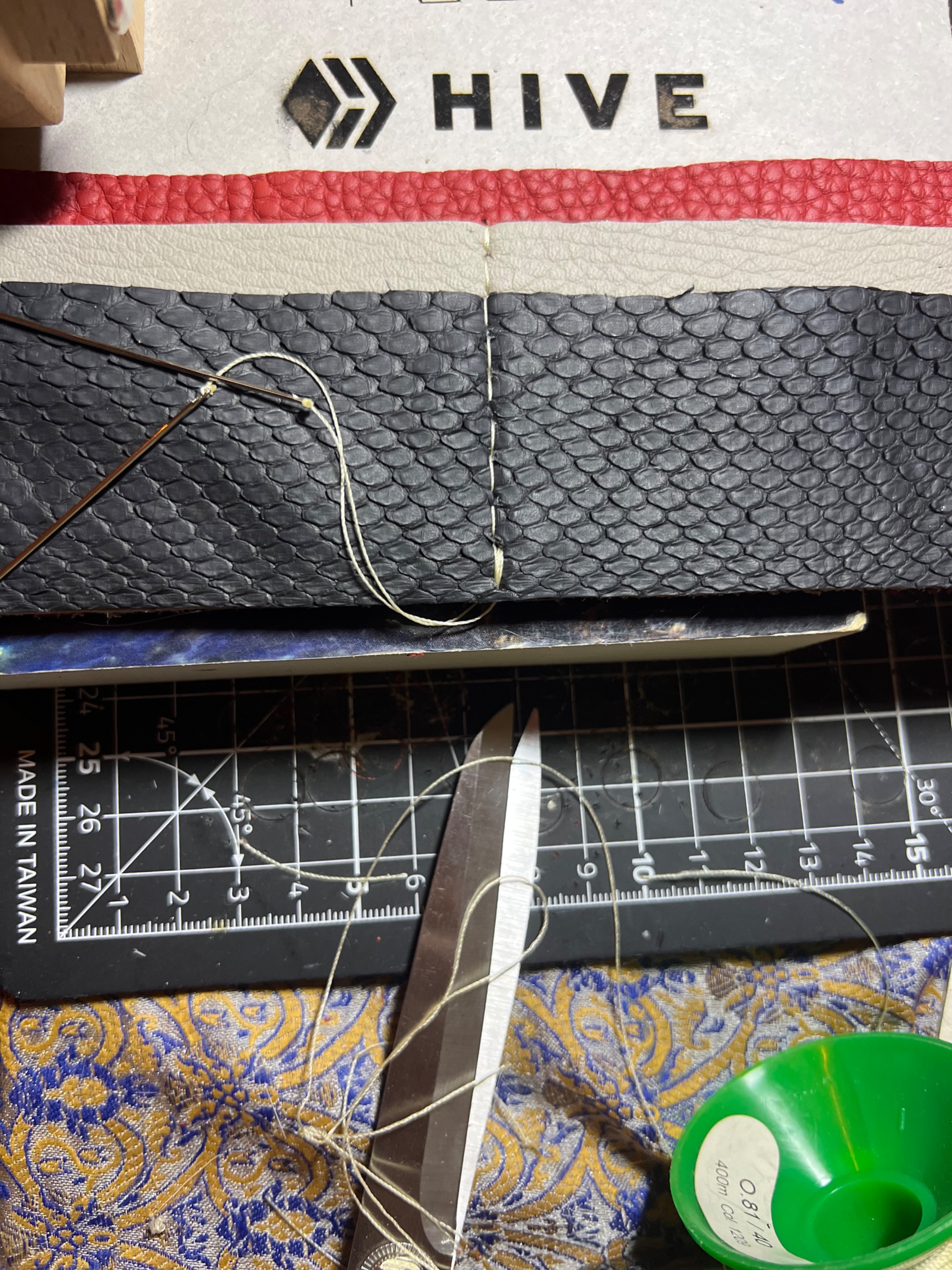 The Middle of the inside being stitched