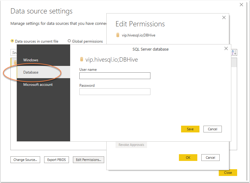 Database credentials