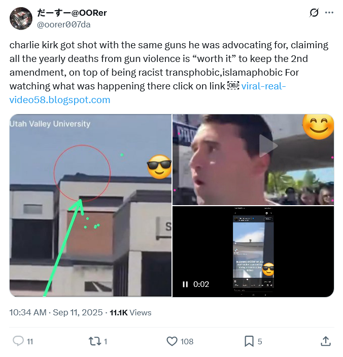Screenshot 2025-10-23 at 09-40-49 だーすー@OORer on X charlie kirk got shot with the same guns he was advocating for claiming all the yearly deaths from gun violence is “worth it” to keep the 2nd amendment on top of being racist [...].png