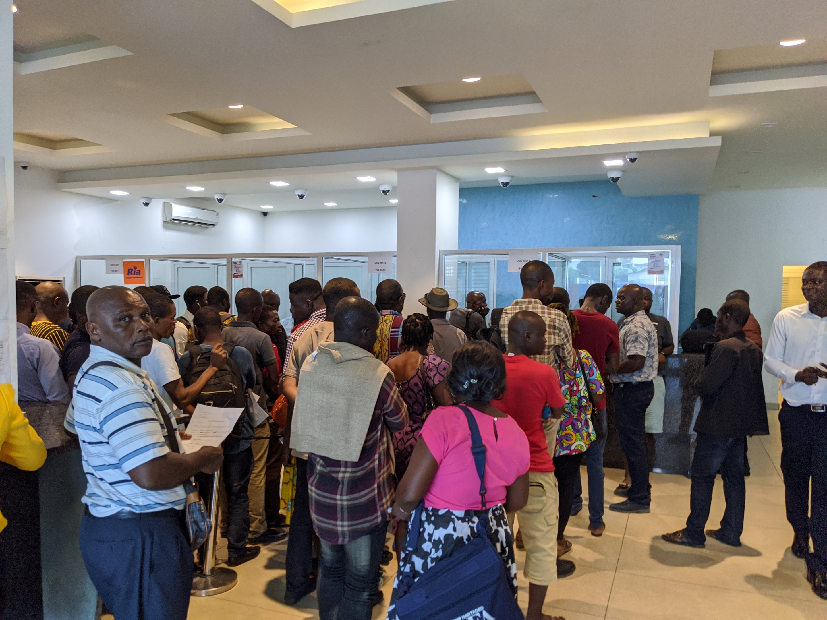 Bank lines (on a good day)  in EcoBank Monrovia, several months after the onset of the banking crisis.