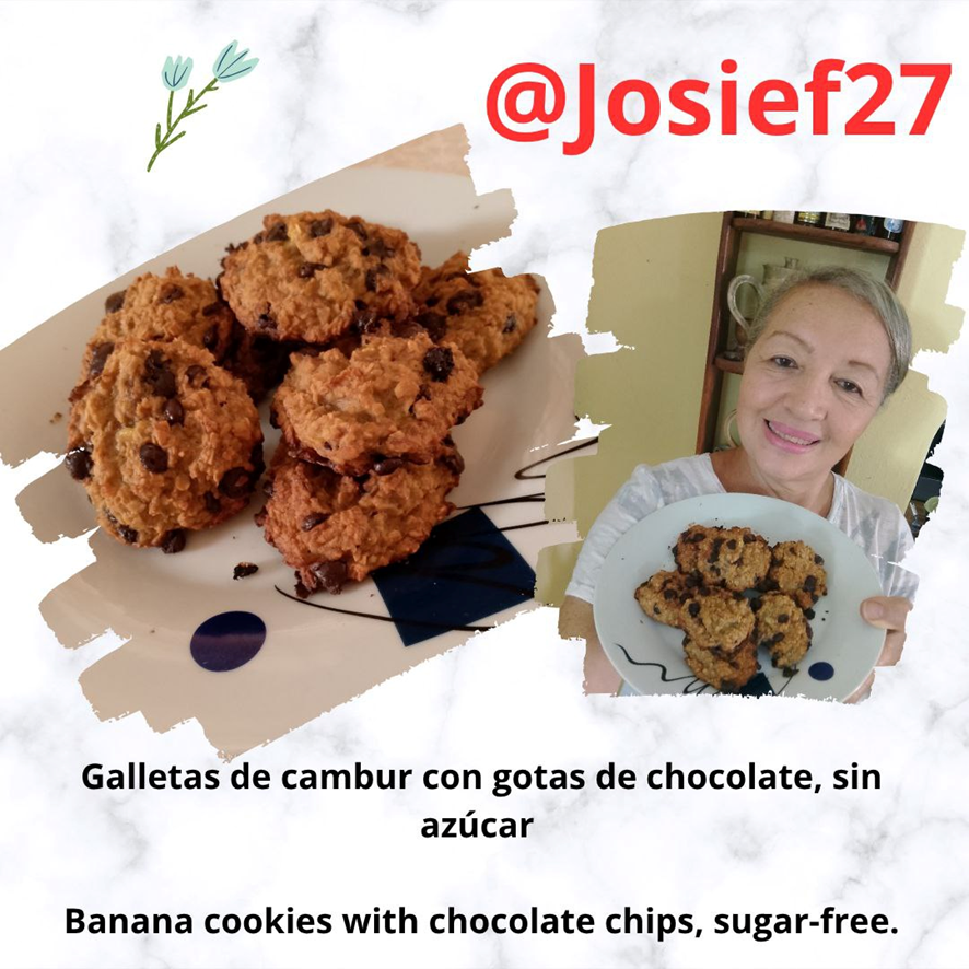 GALLETAS DE CAMBUR CON GOTAS DE CHOCOLATE , SIN AZUCAR / BANANA COOKIES WITH CHOCOLATE CHIPS, SUGAR FREE. ESP-ENG.