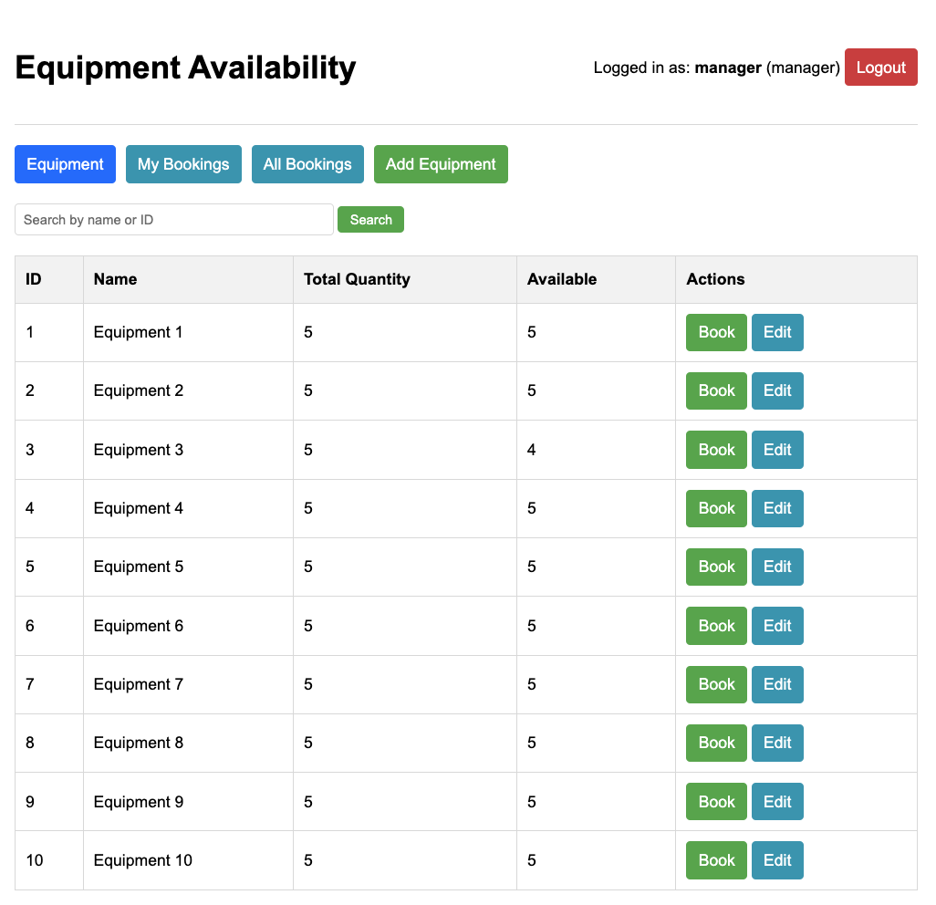 Equipment booking app