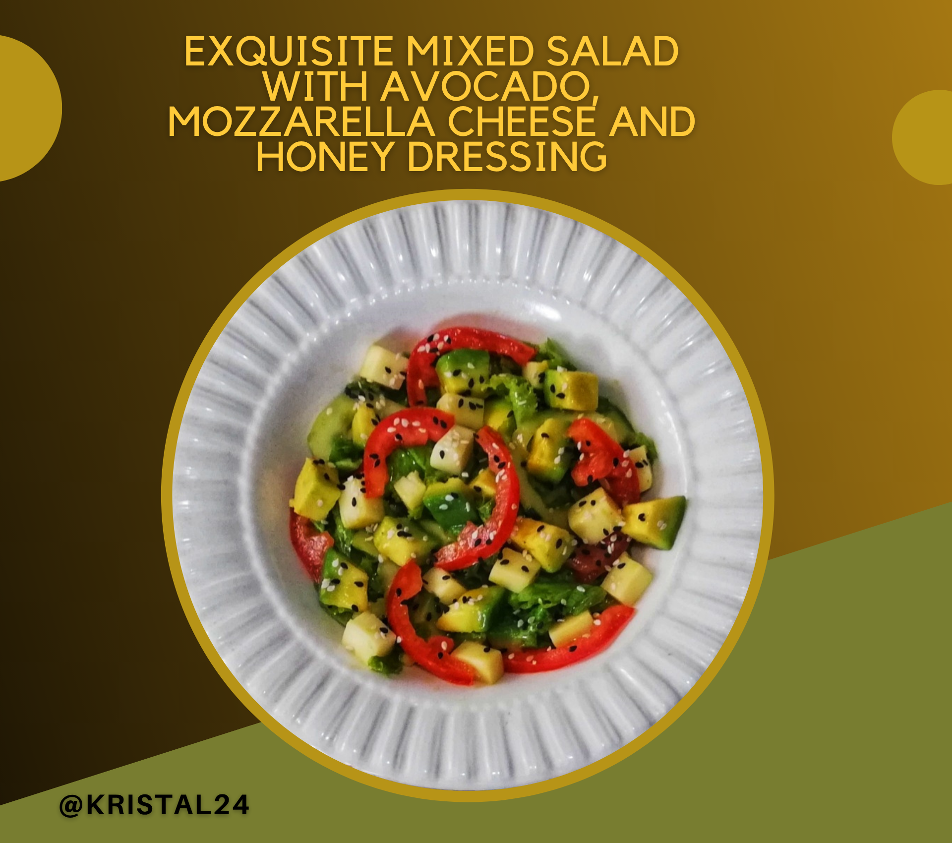 (ENG-ESP) Exquisite mixed salad with avocado, mozzarella cheese and honey dressing