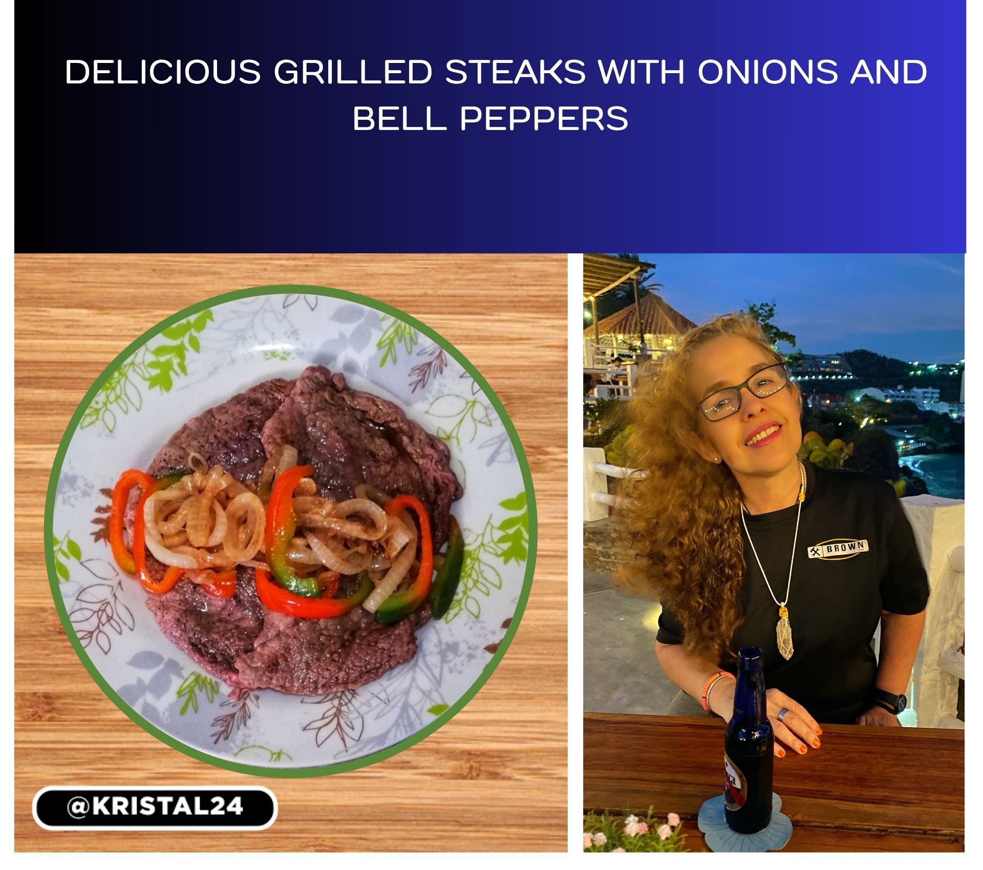 (ENG-ESP) Delicious grilled steaks with onions and bell peppers