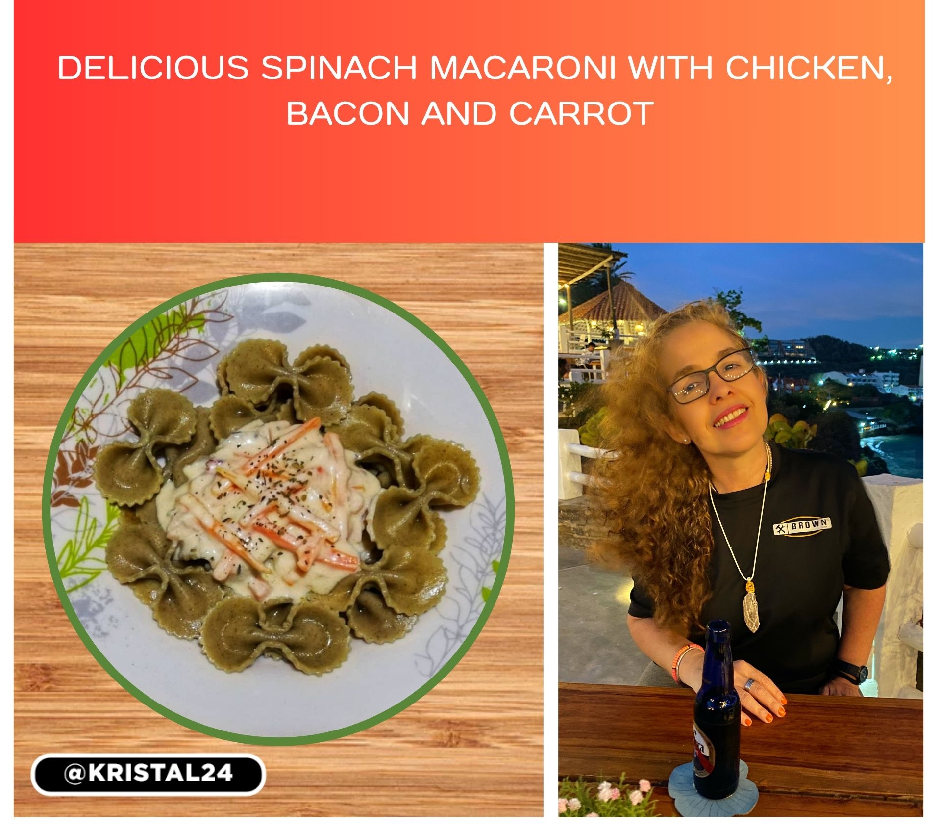 (ENG-ESP) Delicious spinach macaroni with chicken, bacon and carrot